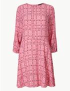 Marks & Spencer Polka Dot 3/4 Sleeve Fit & Flare Mini Dress Pink Mix