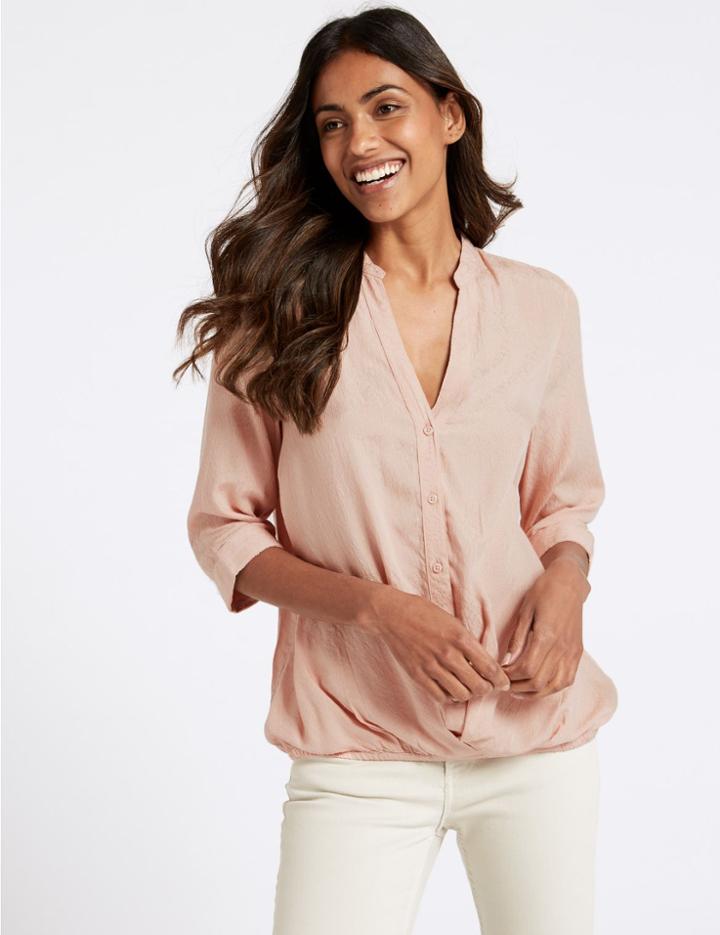 Marks & Spencer Modal Rich Striped 3/4 Sleeve Blouse Peach