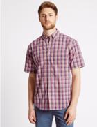 Marks & Spencer Pure Cotton Checked Shirt With Pocket Lilac