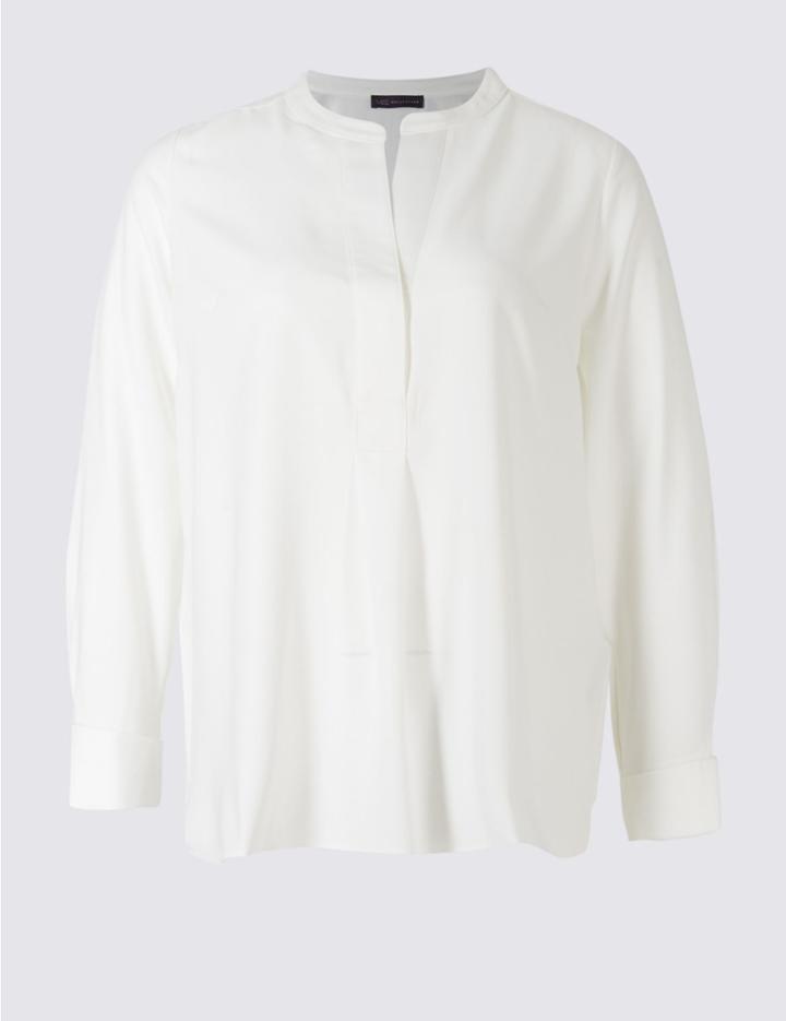 Marks & Spencer Plus Notch Neck Long Sleeve Tunic Ivory