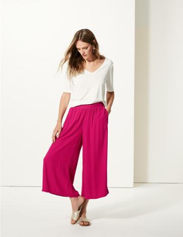 Marks & Spencer Wide Leg Cropped Flared Trousers Raspberry