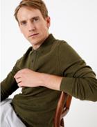 Marks & Spencer Cotton Long Sleeve Polo Shirt Khaki