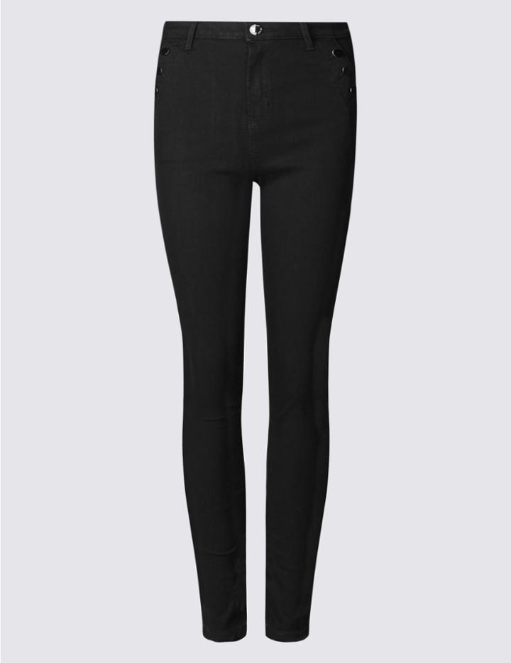 Marks & Spencer Button Detail Roma Rise Skinny Leg Jeans Black