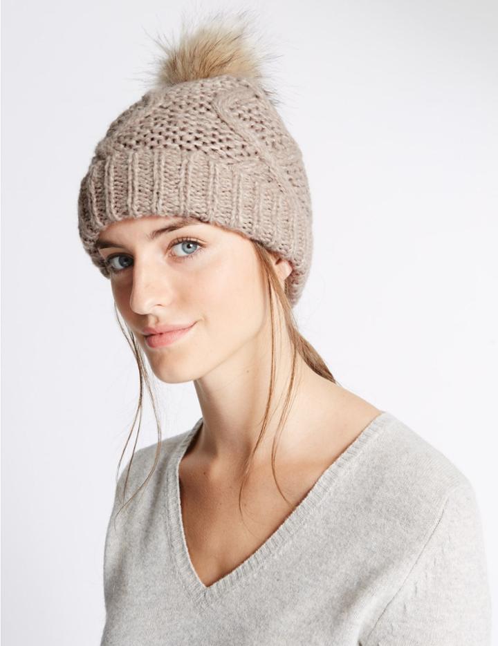 Marks & Spencer Pom Bobble Hat Camel Mix