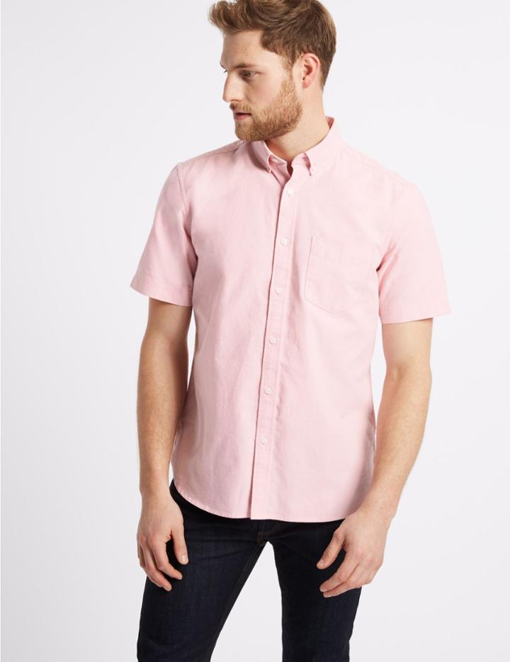 Marks & Spencer Pure Cotton Oxford Shirt With Pocket Peach
