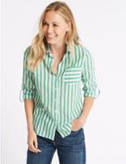 Marks & Spencer Pure Cotton Striped Long Sleeve Shirt Green Mix