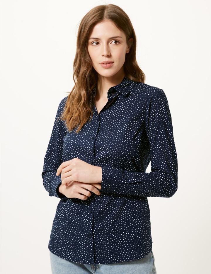 Marks & Spencer Pure Cotton Polka Dot Long Sleeve Shirt Navy Mix