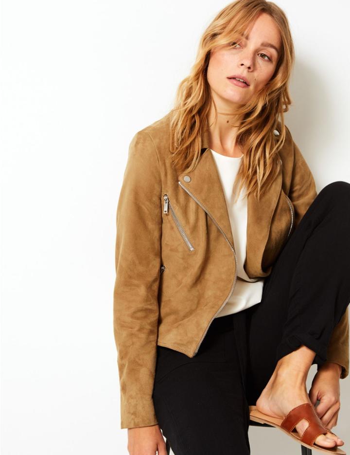 Marks & Spencer Suede Biker Jacket Camel