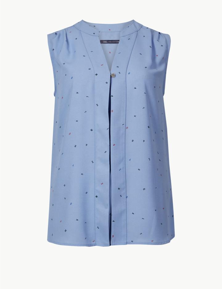 Marks & Spencer Printed V-neck Shell Top Pale Blue Mix