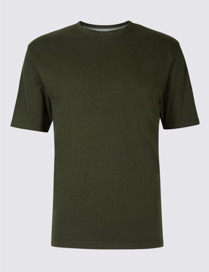 Marks & Spencer Pure Cotton Regular Fit T-shirt With Staynew&trade; Bark