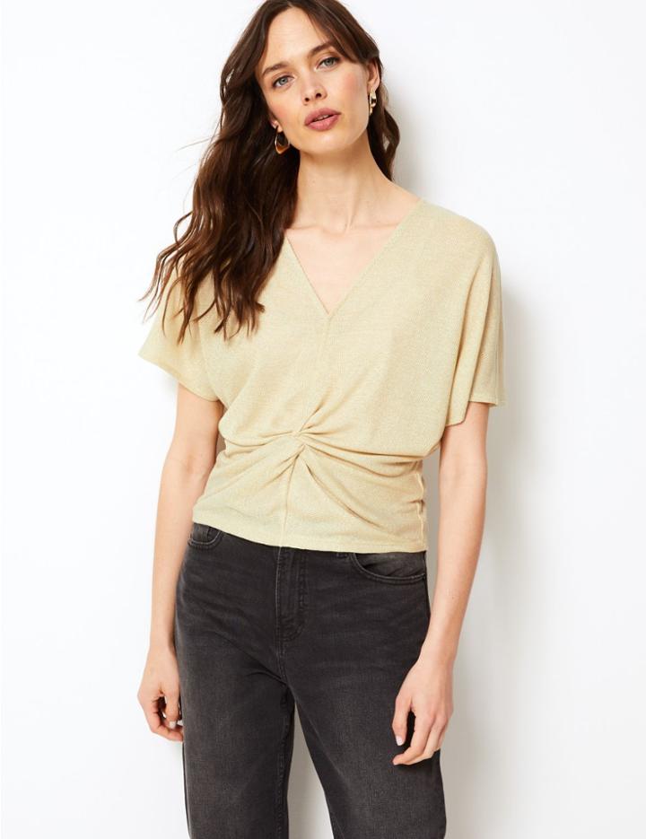 Marks & Spencer Sparkly Twist Front Regular Fit Top Gold