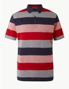 Marks & Spencer Supima&reg; Cotton Striped Polo Shirt Red Mix