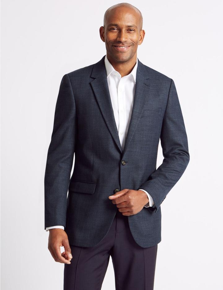 Marks & Spencer Textured 2 Button Regular Fit Jacket Indigo