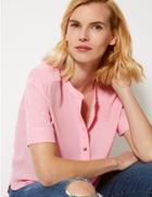 Marks & Spencer Button Detailed Short Sleeve Shirt Medium Pink