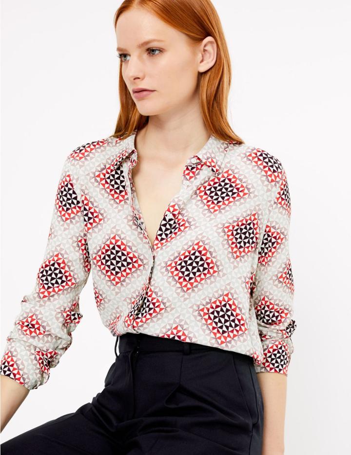 Marks & Spencer Printed Crepe Shirt Ecru Mix