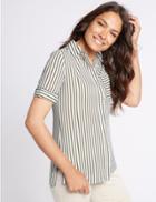 Marks & Spencer Striped Longline Short Sleeve Shirt Khaki