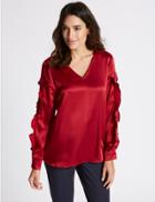 Marks & Spencer V-neck Ruffle Sleeve Blouse Red