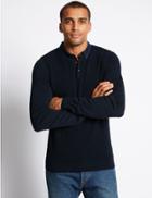 Marks & Spencer Pure Cotton Jumper With Woven Collar Indigo