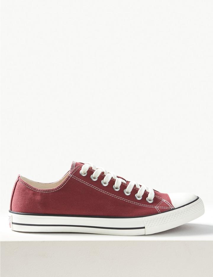 Marks & Spencer Canvas Lace-up Pumps Burgundy