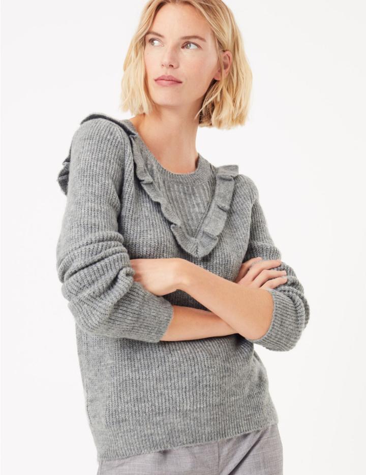 Marks & Spencer Textured Frill Detail Long Sleeve Jumper Grey