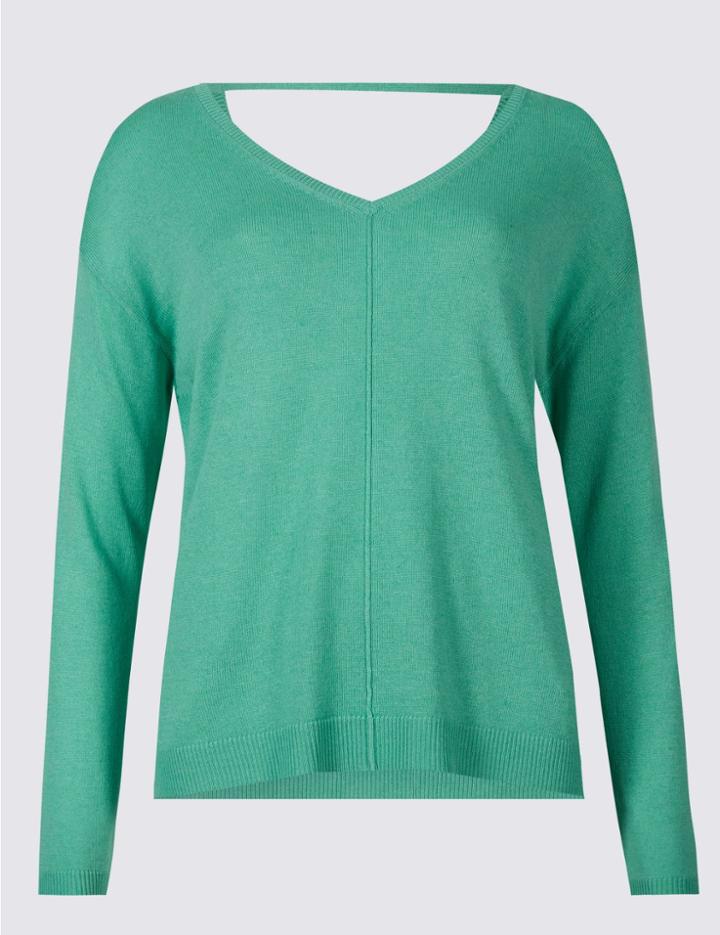Marks & Spencer Textured V-neck Long Sleeve Jumper Medium Aqua