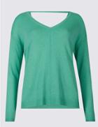 Marks & Spencer Textured V-neck Long Sleeve Jumper Medium Aqua