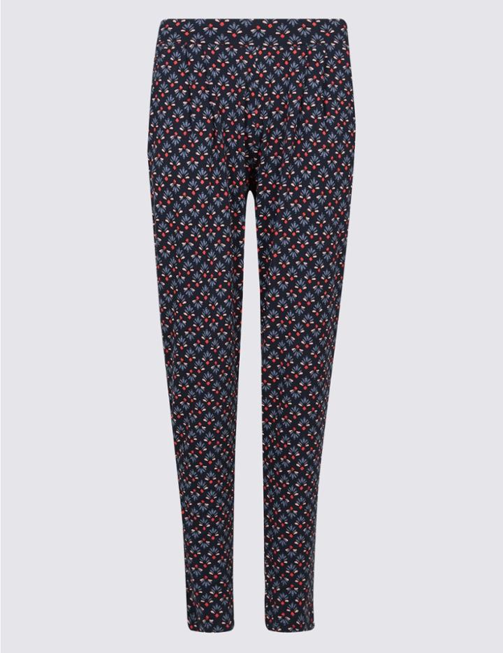 Marks & Spencer Floral Print Tapered Peg Trousers Navy Mix