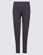 Marks & Spencer Floral Print Tapered Peg Trousers Navy Mix
