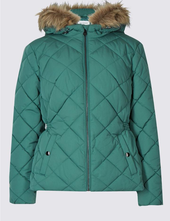 Marks & Spencer Padded & Quilted Jacket With Stormwear &trade; Petrol Green