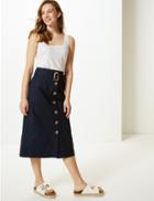 Marks & Spencer Button Detailed Fit & Flare Skirt Dark Navy
