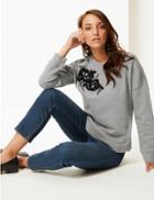 Marks & Spencer Cotton Rich Embroidered Sweatshirt Grey Mix