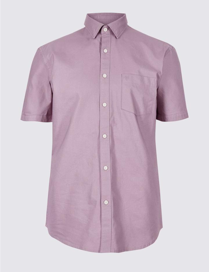 Marks & Spencer Pure Cotton Slim Fit Shirt With Pocket Dusky Rose