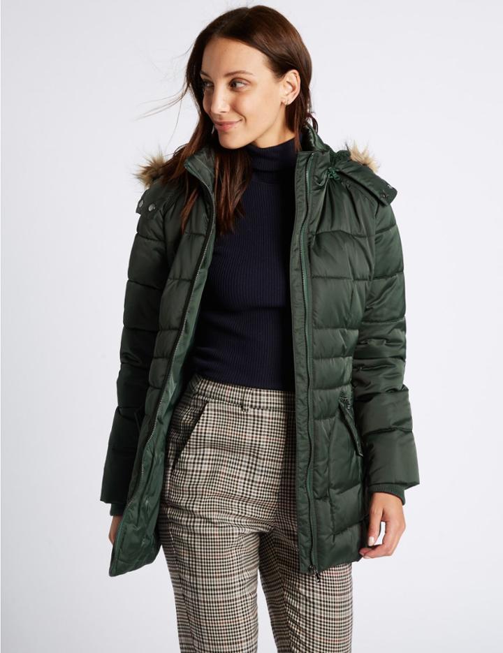 Marks & Spencer Satin Padded Jacket With Stormwear&trade; Forest Green