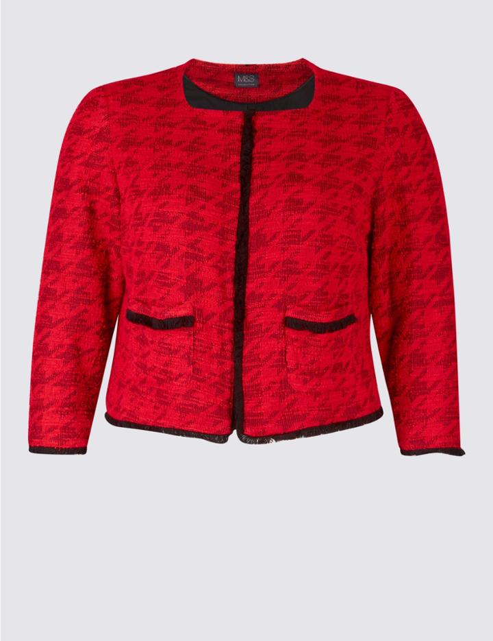 Marks & Spencer Plus Dogstooth Contrasting Edge Jacket Red