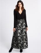 Marks & Spencer Jacquard Wrap Flock Maxi Dress Black Mix