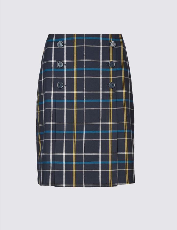 Marks & Spencer Checked Button Front A-line Mini Skirt Blue Mix