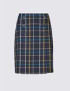 Marks & Spencer Checked Button Front A-line Mini Skirt Blue Mix