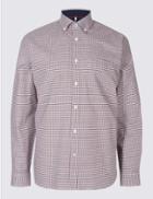 Marks & Spencer Cotton Rich Checked Shirt With Pocket Cranberry
