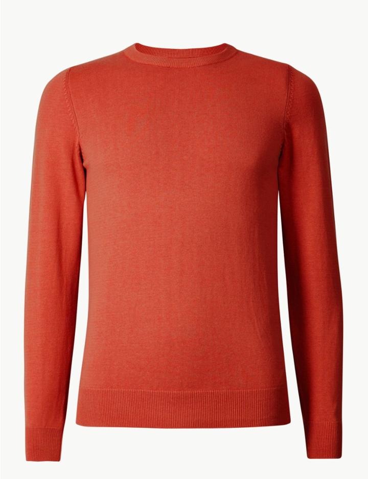 Marks & Spencer Pure Cotton Crew Neck Jumper Rust