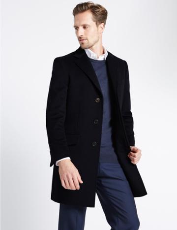 Marks & Spencer Pure Cashmere Ripple Coat Navy