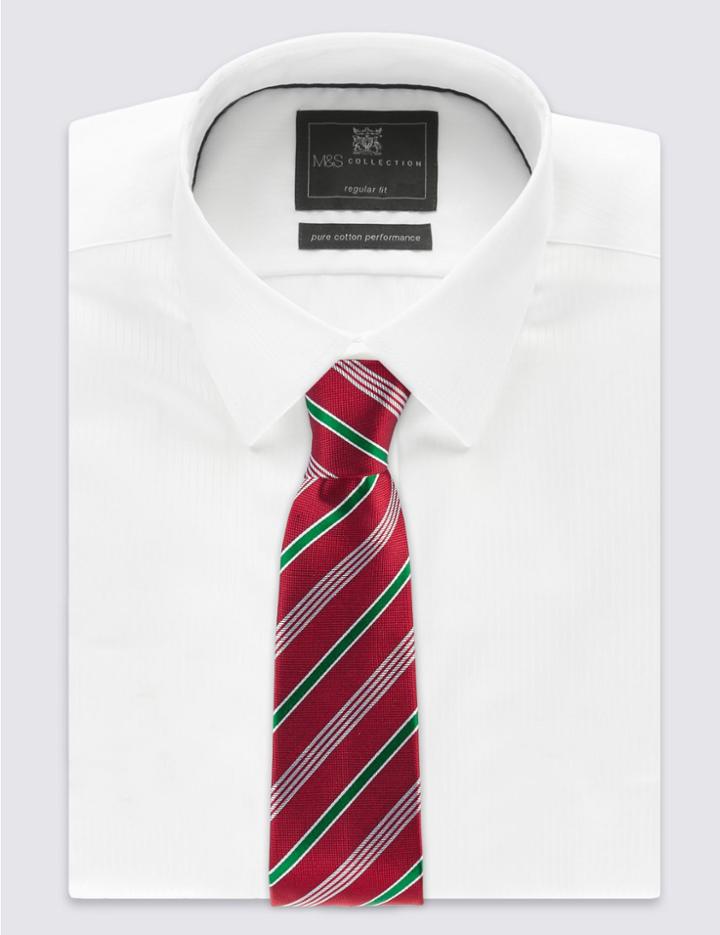 Marks & Spencer Pure Silk Welsh Striped Tie Red Mix