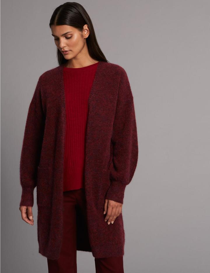 Marks & Spencer Textured Open Front Longline Cardigan Burgundy