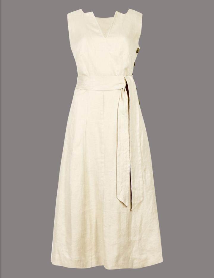 Marks & Spencer Pure Linen Swing Midi Dress Oatmeal