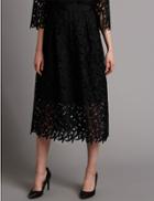 Marks & Spencer Pleated Lace Midi Skirt Black