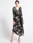 Marks & Spencer Floral Wrap Midi Dress Black Mix