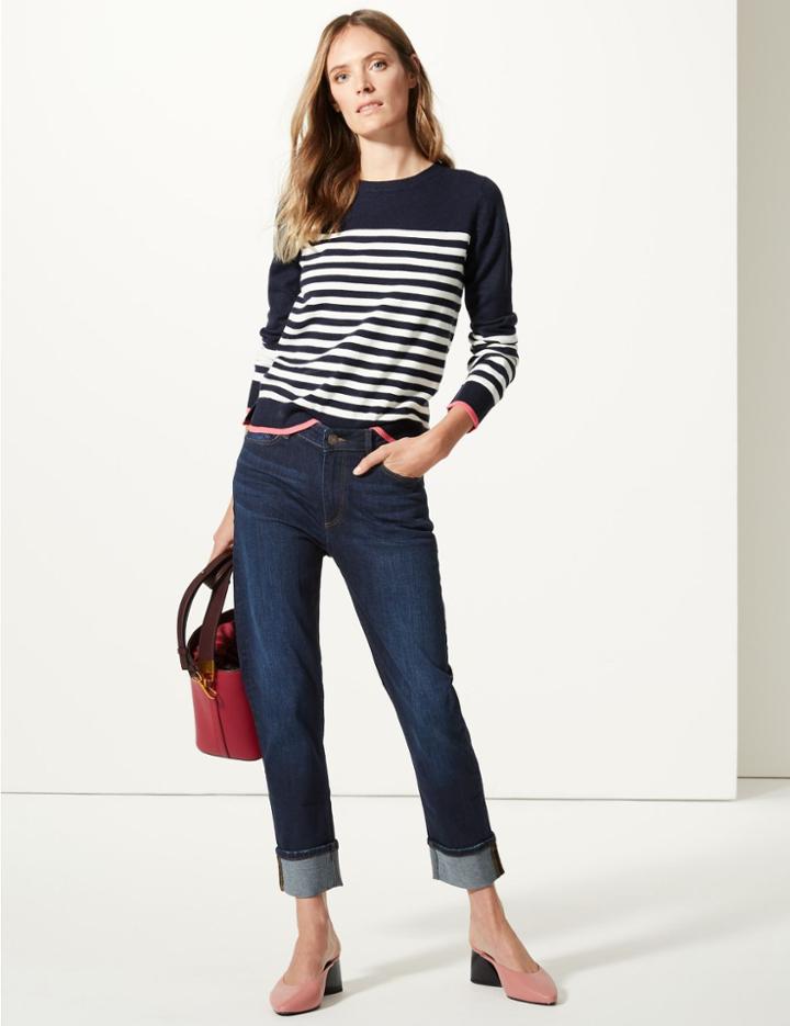 Marks & Spencer Cotton Rich Relaxed Slim Leg Jeans Dark Indigo