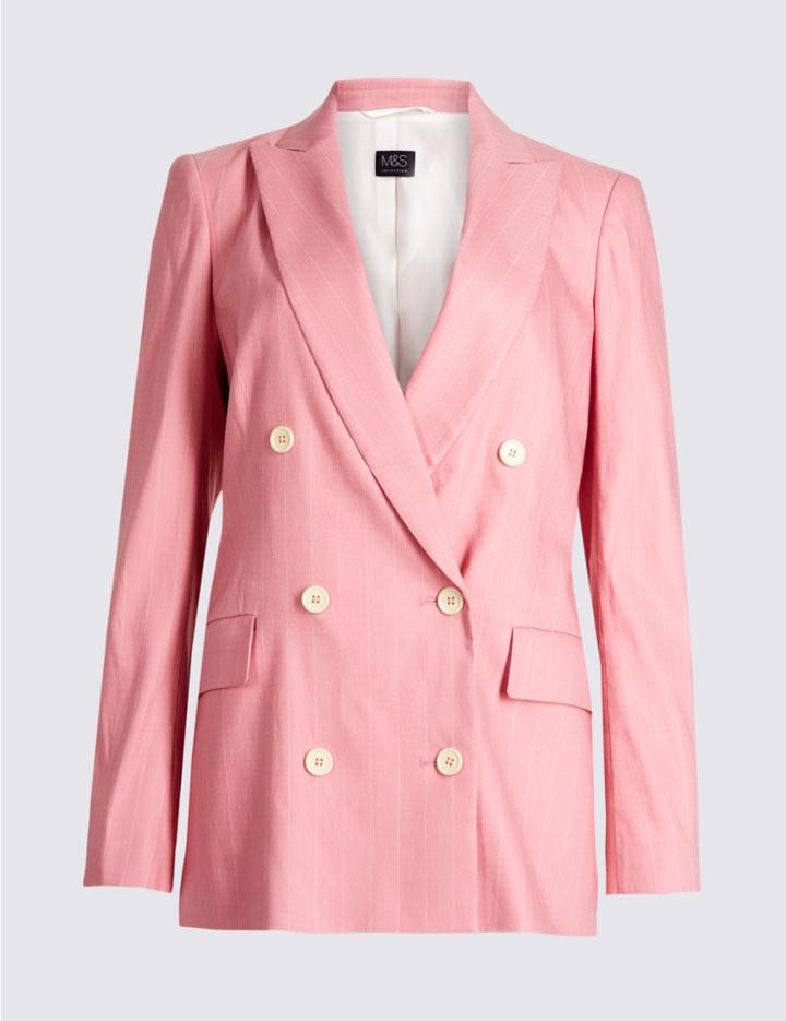 Marks & Spencer Linen Rich Striped Blazer Sugar Pink