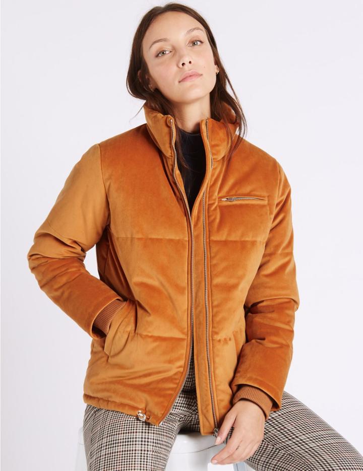 Marks & Spencer Velvet Padded Jacket Burnt Orange