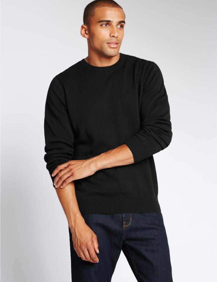 Marks & Spencer Pure Cotton Crew Neck Jumper Black