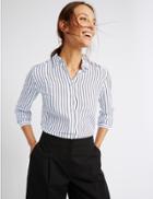 Marks & Spencer Cotton And Silk Blend Striped Shirt Ivory Mix